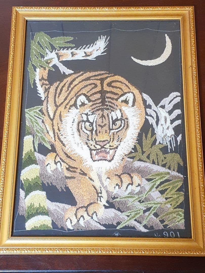 Showa Retro Thread Painting Cultural Embroidery Tiger Bamboo Grove Painting Art