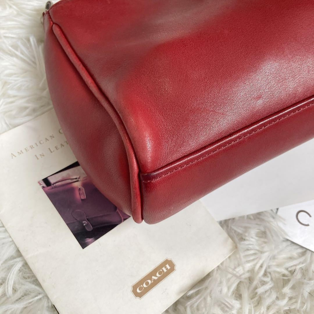 Rare COACH Vintage Turn Lock Red Leather 2 Way Shoulder Hand Crossbody Bag Auth