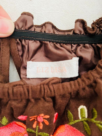 LIZ LISA Brown Embroidery Short Sleeve Scallop Dress