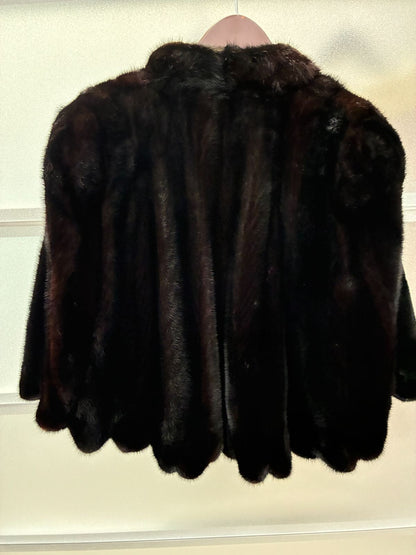 LANVIN Vintage Black Mink Real Fur Poncho Mantle Cape Coat Gold Saga Japan