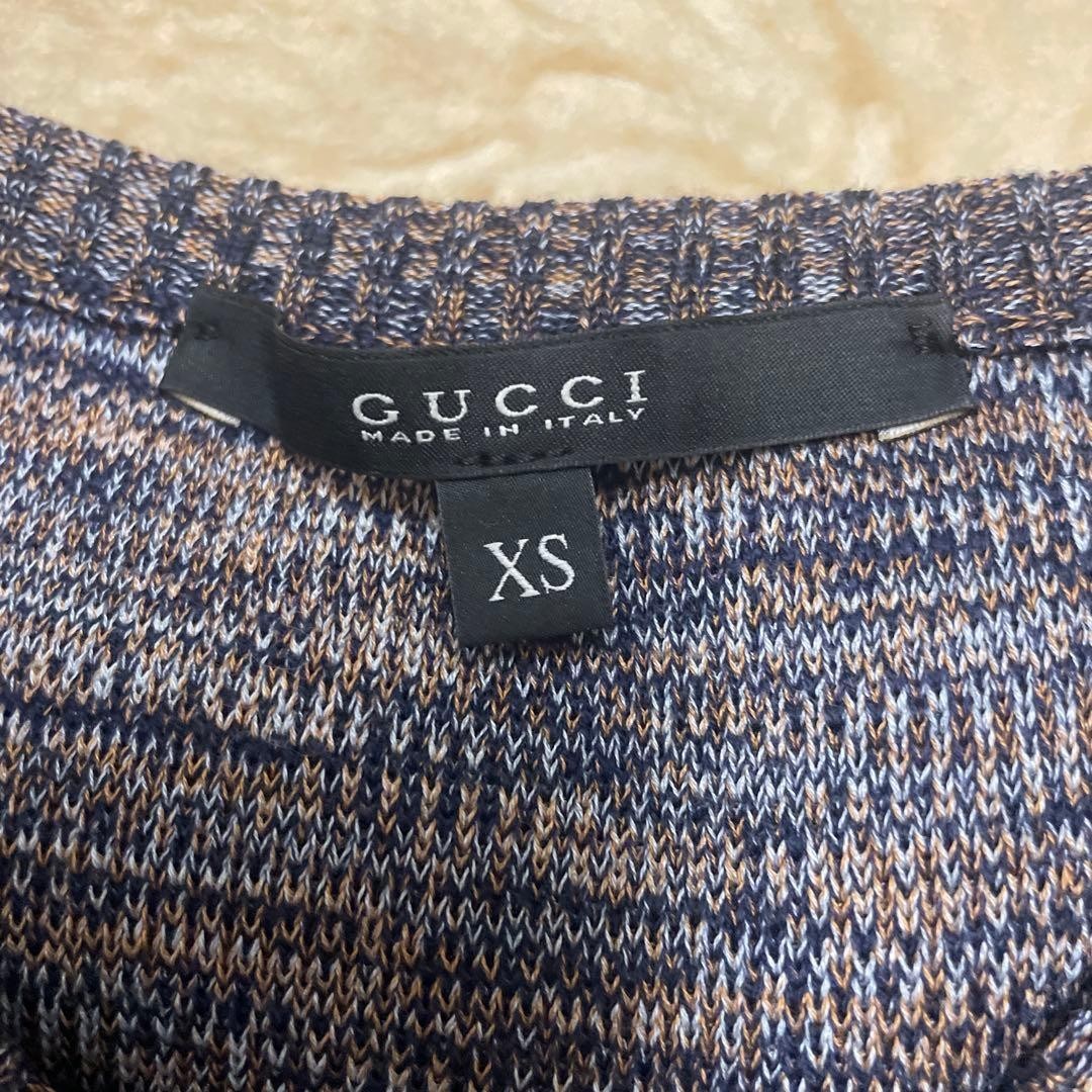 GUCCI Dress XS V Neck Sleeveless Flare Multi Color Navy Gray White