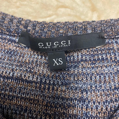 GUCCI Dress XS V Neck Sleeveless Flare Multi Color Navy Gray White