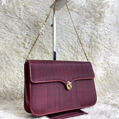 BALLY Shoulder bag Horsehair Leather Gold chain Red Vintage Authentic