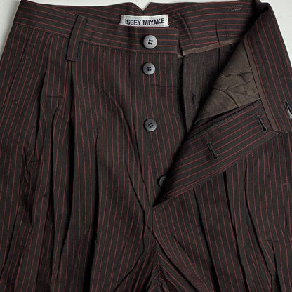 Issey Miyake 90s Archive Pleated Suit Set Brown Red Wool Japan Rare