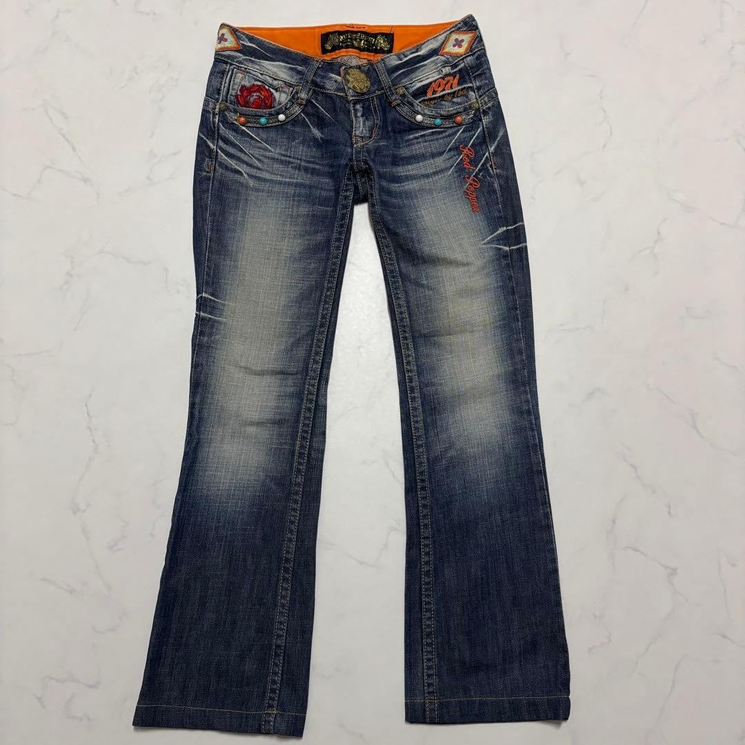 RED PEPPER Jeans Denim Embroidery Size 25 Low Waist Country Style