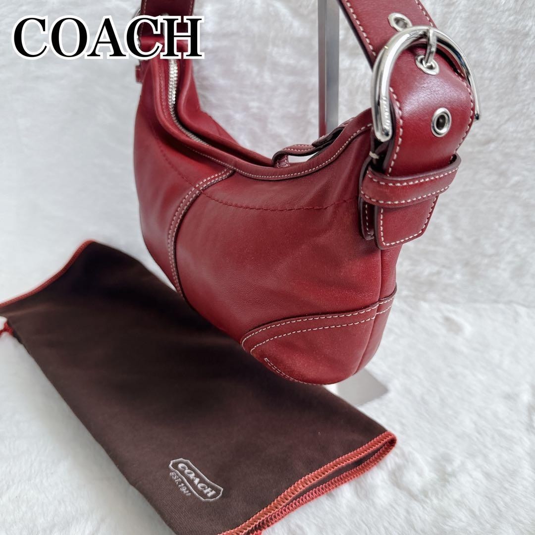 Coach SoHo One Shoulder Leather Bag Bordeaux Red Vintage Bucket Bag Auth