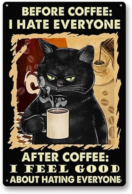 Tinplate sign, miscellaneous goods, retro style, easy to install (cat, coffee)