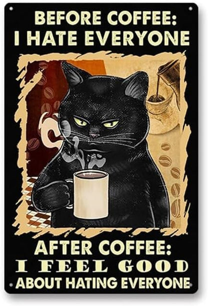 Tinplate sign, miscellaneous goods, retro style, easy to install (cat, coffee)