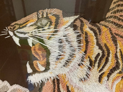 Embroidered Painting: Tiger Embroidery Artwork (with Frame) Art