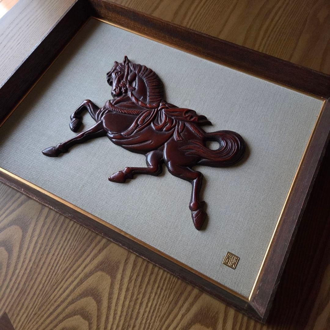 Showa Retro Vintage Lucky Horse Wooden Frame Genroku Horse