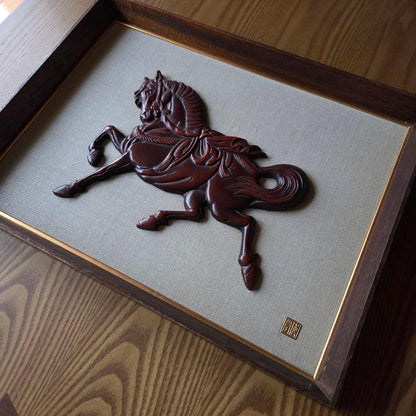Showa Retro Vintage Lucky Horse Wooden Frame Genroku Horse