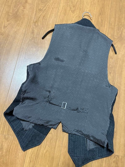 Dolce & Gabbana Wool Collared Patchwork Vest Gilet Black Size 48 Back Belt
