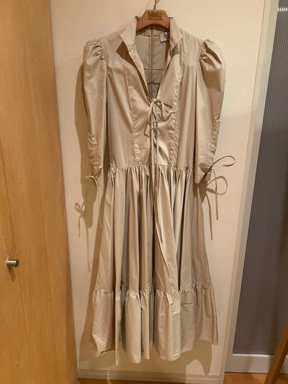 Maryam Nassir Zadeh Beige Shirt Dress Ribbon Frill Size Small From Japan, USED