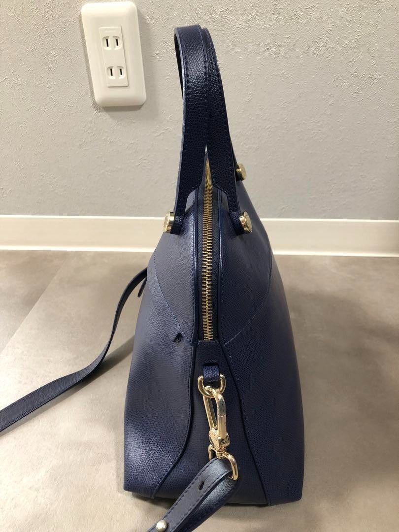 FURLA 2way Piper M Hand Tote Crossbody Bag Women Navy Blue Genuine USED