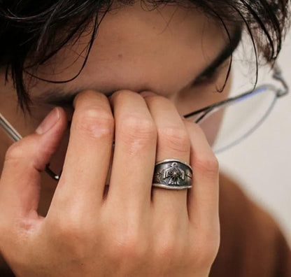 Thunderbird Ring, Native American Style, Thick Band, Engraved