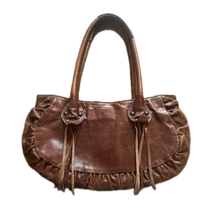 ANNA SUI Y2K Vintage Leather Shoulder Bag Fringe Brown Iconic Rare Chic Y2K#1288