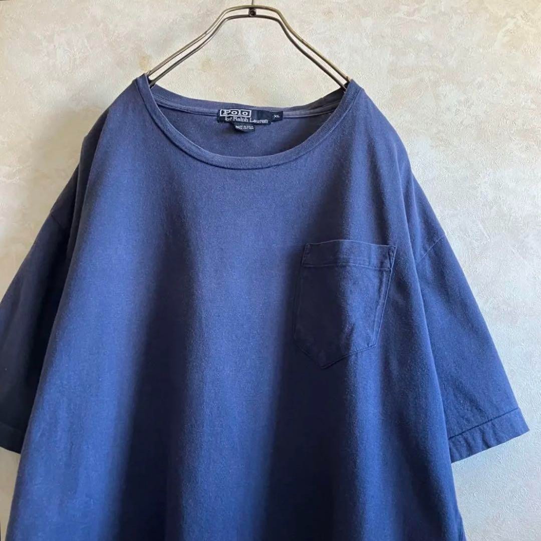 Rare 90 s Made in USA Ralph Lauren Pocket T Shirt Navy XL RRL