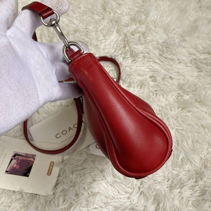 Rare COACH Vintage Turn Lock Red Leather 2 Way Shoulder Hand Crossbody Bag Auth