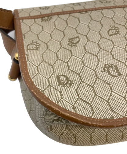 Dior Honeycomb Shoulder Crossbody Bag Beige Canvas Leather Vintage Auth 1121