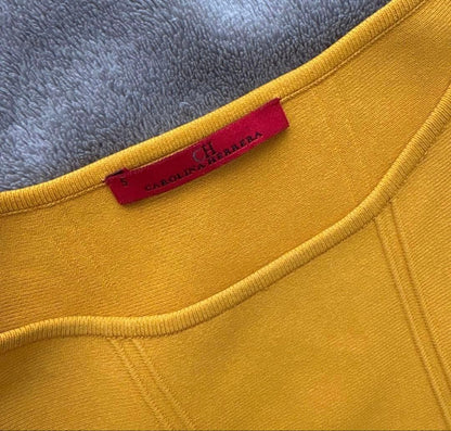 CAROLINA HERRERA Dress Sleeveless Yellow Flare Waist Ribbon 100cm S