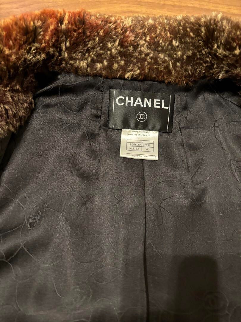 CHANEL Fur Short Coat Size 40 Brown Black 2005AW Collection Women's Used