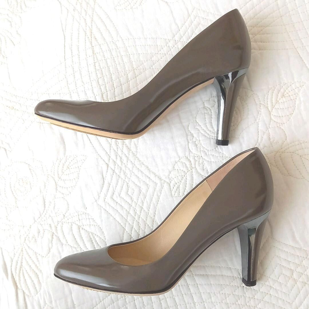 Jimmy Choo Enamel Pumps Sandals Women 34.5/US4.5 Gray WithBox Metal Heel