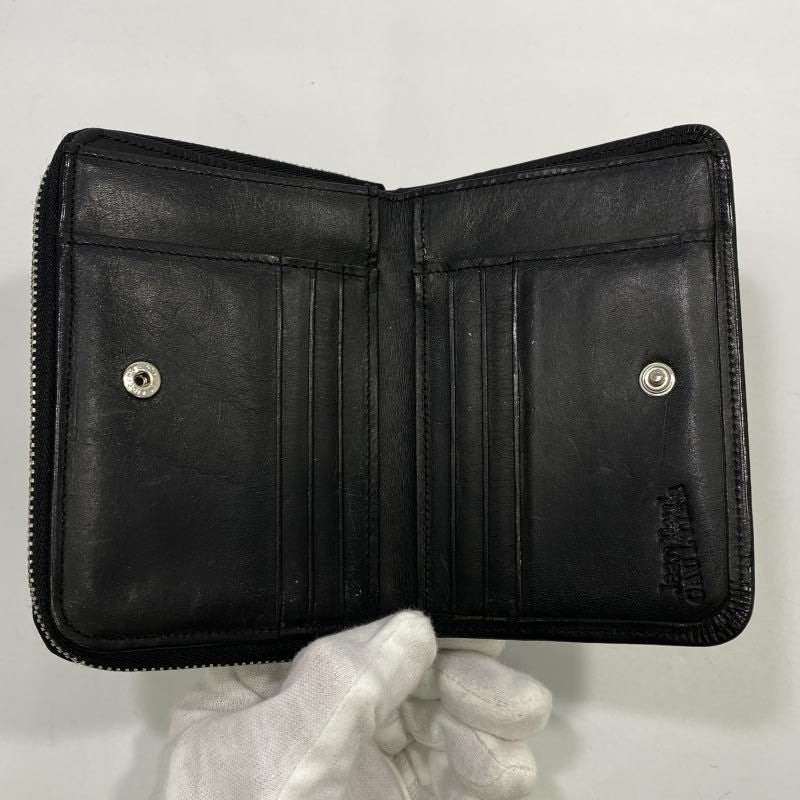 Jean Paul Gaurtier Dragon Embossed Bifold Wallet Black Leather Zip Around Men's
