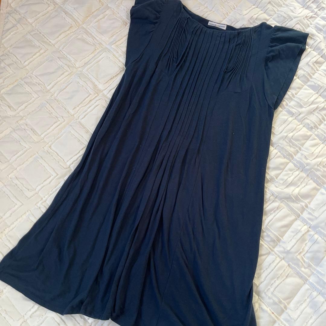 TSUMORI CHISATO Dark Navy Short Sleeve Tunic Dress Navy 33.8 inches