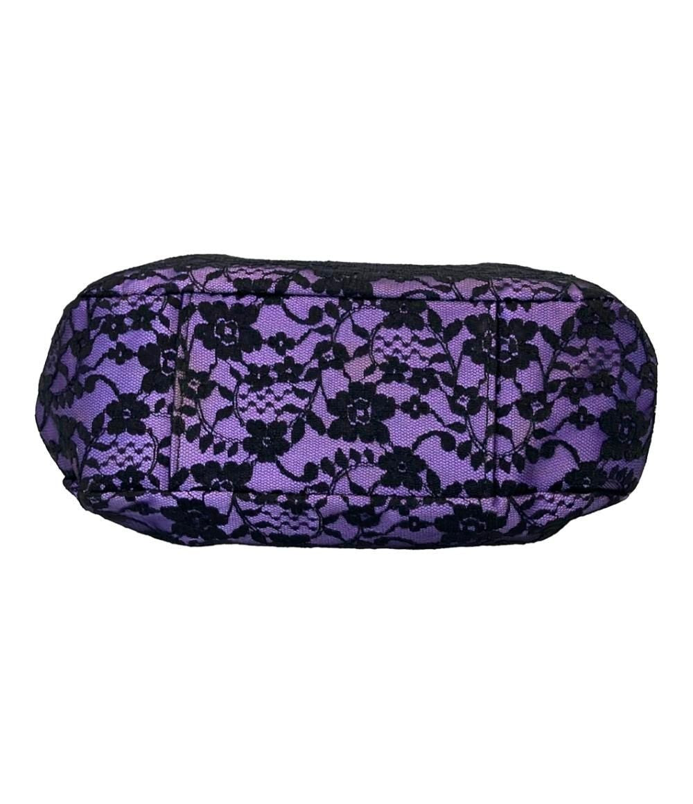 Anna Sui Mini Tote Bag Good Black/Purple Satin Butterfly Flower Lace Ladies USED