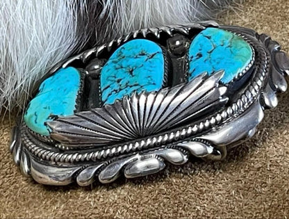 Robert & Bernice Leekya Buckle Indian Jewelry ZUNI Triple Turquoise TQ Kingsman