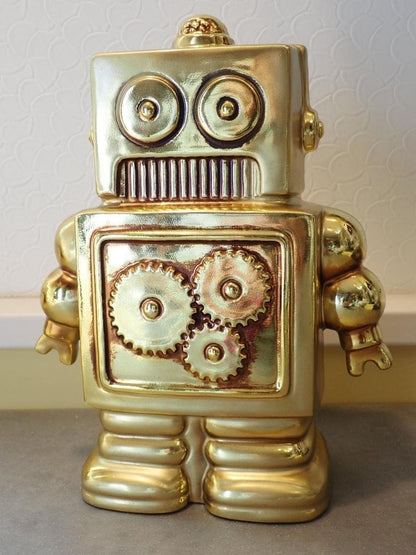 Robot Ceramic Piggy Bank 80s Gold Showa Retro