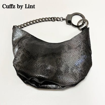 RARE CUFFZ BY LINZ Handcuff Bag Black Pattern Embossed Enamel Y2K