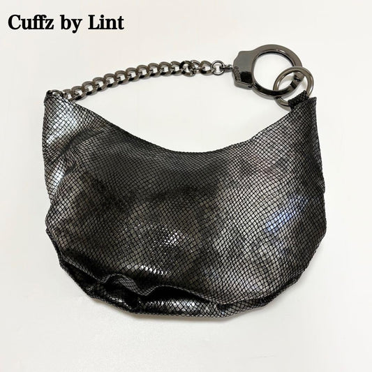 RARE CUFFZ BY LINZ Handcuff Bag Black Pattern Embossed Enamel Y2K