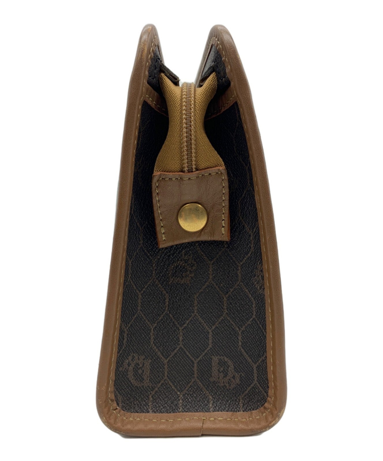 Dior Honeycomb Clutch Bag Brown Canvas Leather Vintage Authentic
