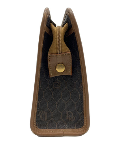 Dior Honeycomb Clutch Bag Brown Canvas Leather Vintage Authentic