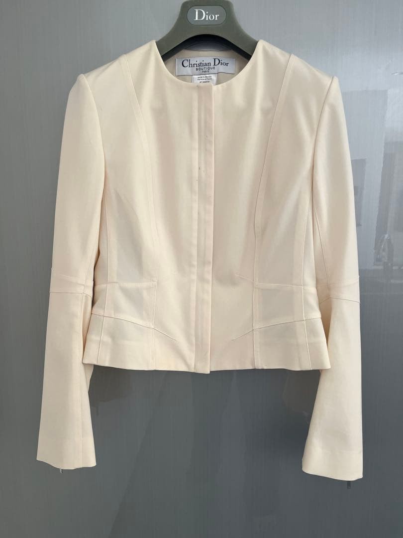 Christian Dior BOUTIQUE Ivory Suit Set Formal Blazer Jacket Peplum Pencil Skirt