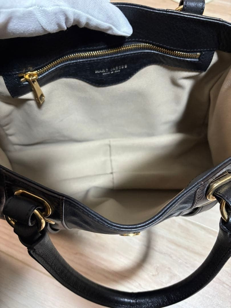 Marc Jacobs All Leather Black Shoulder Bag 2Way Handbag with Gold Hardware