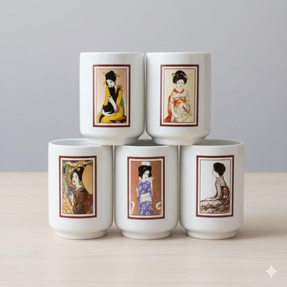 Collectors take note‼ Takehisa Yumeji Painting Tea Cup Set of 5 Yumeji