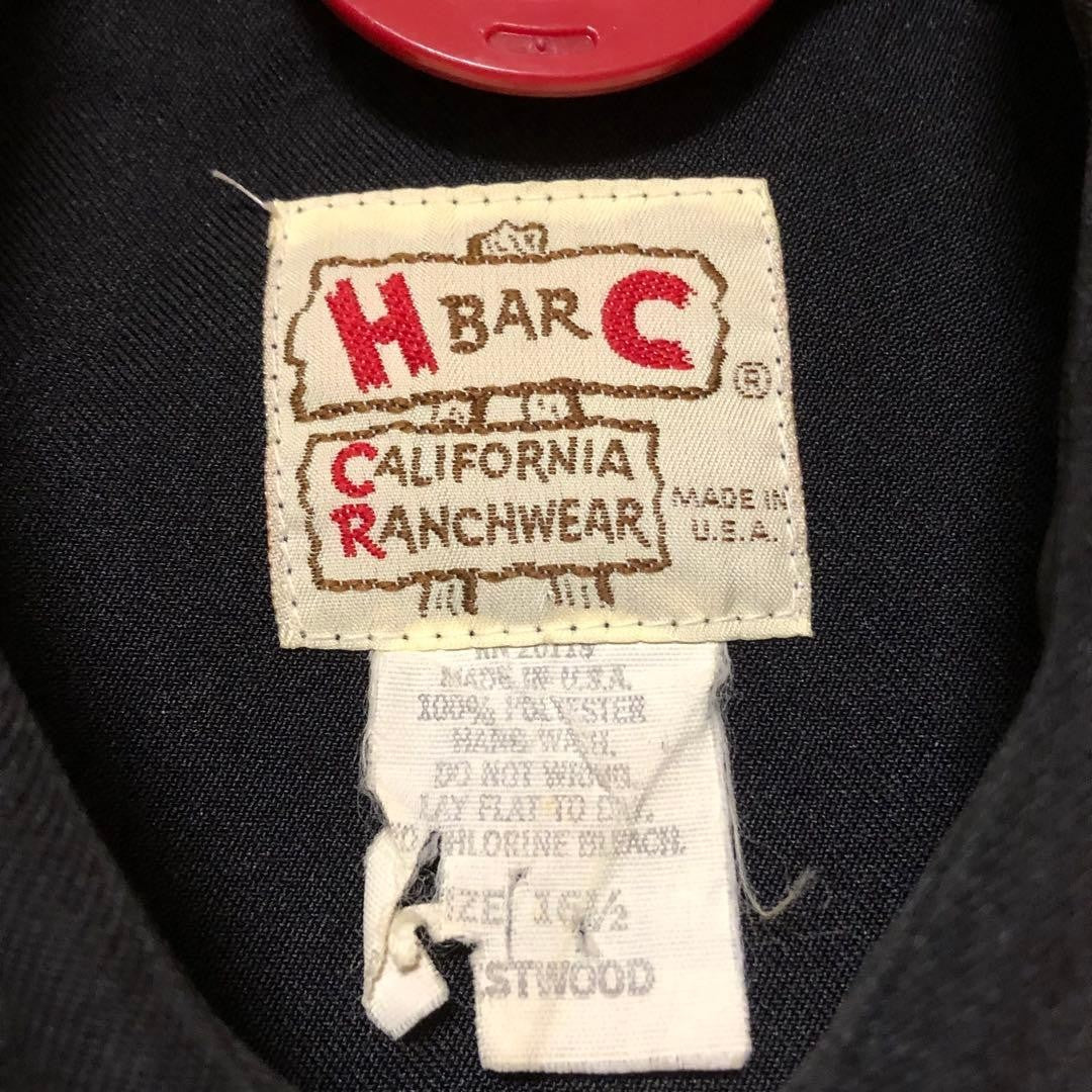 H Bar C Western Shirt XL Black 1980s Vintage with Embroidery