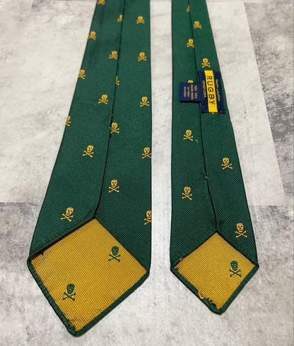 Ralph Lauren Rugby Skull Crossbones Green Silk Necktie Rare Discontinued Mint