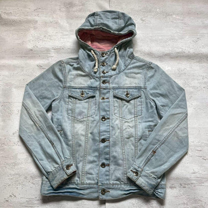 【Jungle Storm】Hooded Denim Jacket, Sky Blue, Size M, 100% Cotton