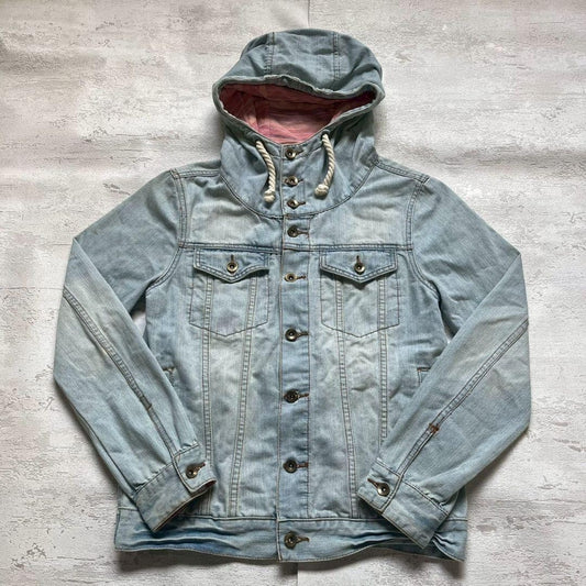 【Jungle Storm】Hooded Denim Jacket, Sky Blue, Size M, 100% Cotton