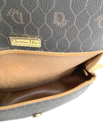 Dior Honeycomb Shoulder Crossbody Bag Brown Canvas Leather Vintage Auth