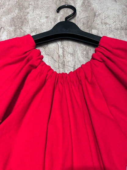 LANVIN Red Ruffle Knee-Length Dress Size 34 Length 35 Inches
