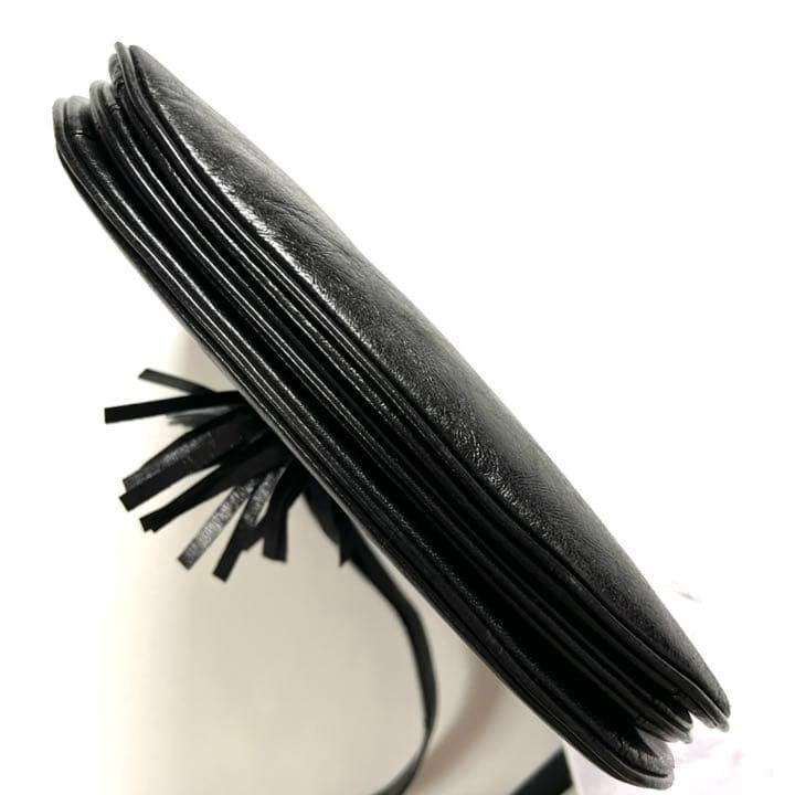 Yves Saint Laurent YSL Shoulder Bag Black Leather Tassel Fringe 26.5x22x11cm