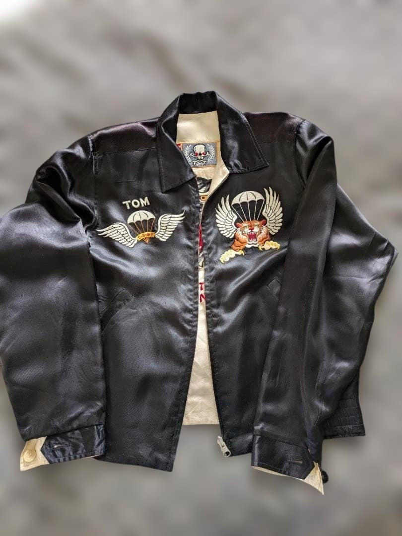 PINK DRAGON Sukajan Tiger Embroidery Jacket Reversible Satin Size M Mens
