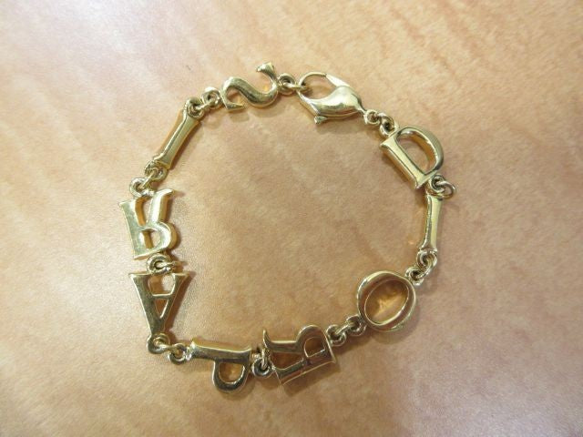 Authentic Christian Dior DIOR PARIS Logo Bracelet Gold Tone GP Vintage Jewelry