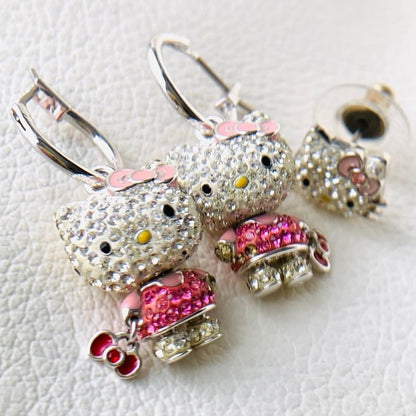 Rare, discontinued Hello Kitty earrings, Swarovski crystal hoop earrings set.