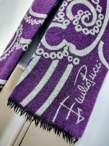 Emilio Pucci Wool scarf, purple, Italy Neck Warmer Fringe multipurpose
