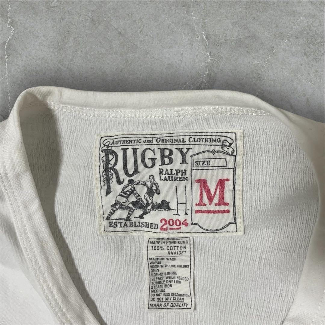 RALPH LAUREN RUGBY T-Shirt M White Skull & Crossbones Embroidery